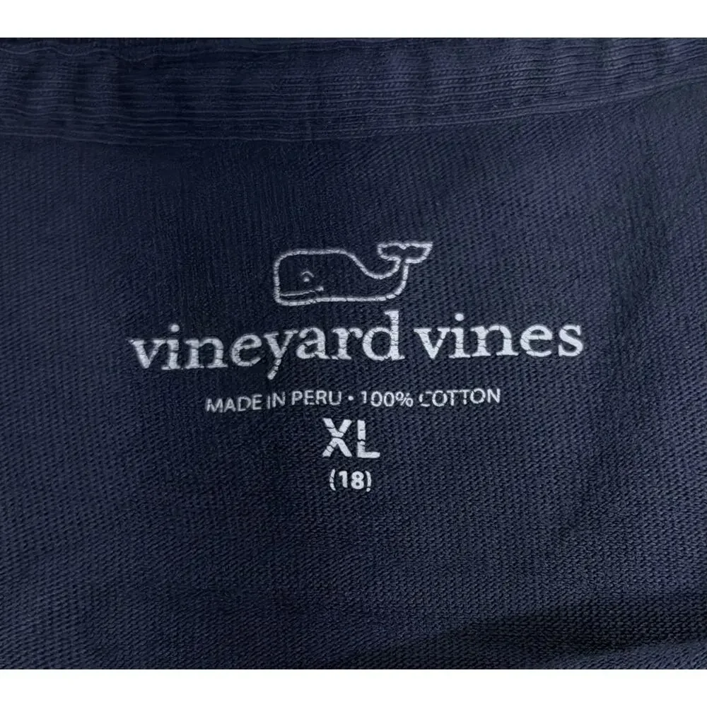 Vineyard Vines Elf Whale Boys T Shirt XL 18 Cotton Navy Long Sleeve Pockets